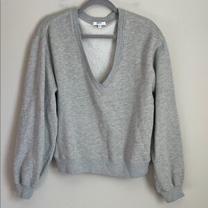 Agolde Gray V Neck Sweatshirt Balloon Sleeves Pullover Size Small